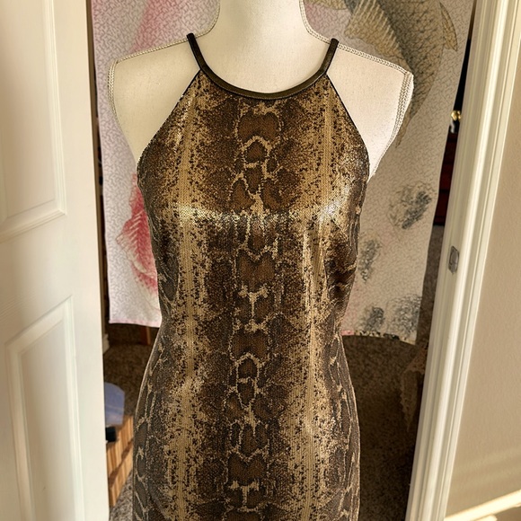 NWOT Cache Snake Print Sequin Halter Dress size 14 - Picture 3 of 4